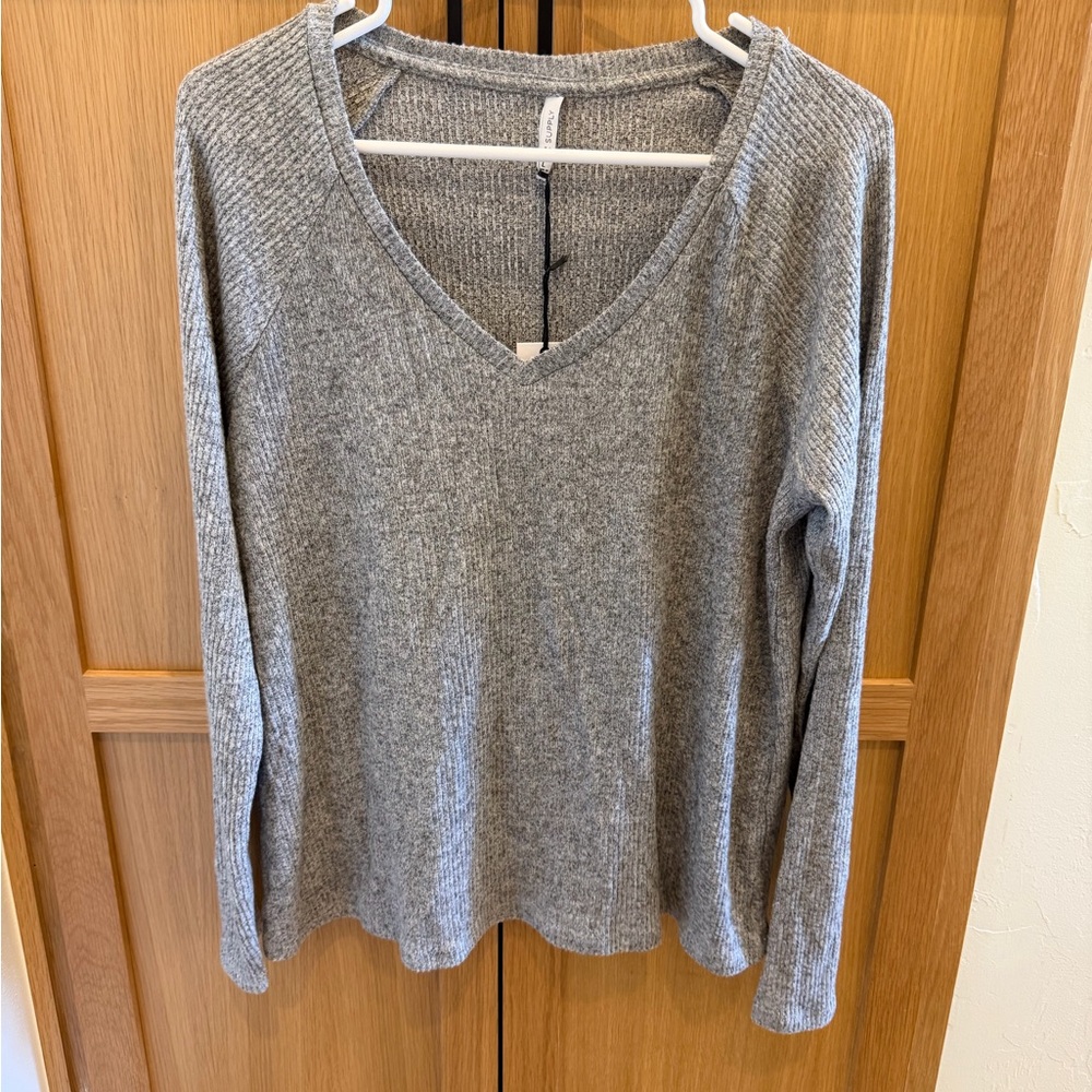 Gray Z Supply V-Neck Ribbed Women's Top